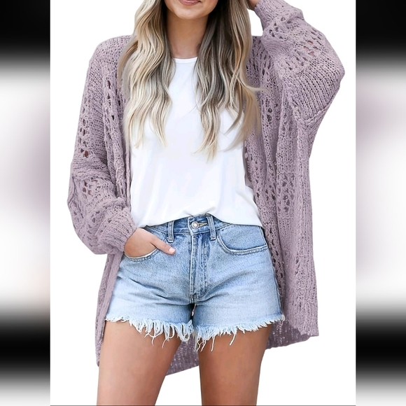TIK TOK SHOP Women's Open Front Lacey Knit Oversized Sweater - Picture 1 of 6